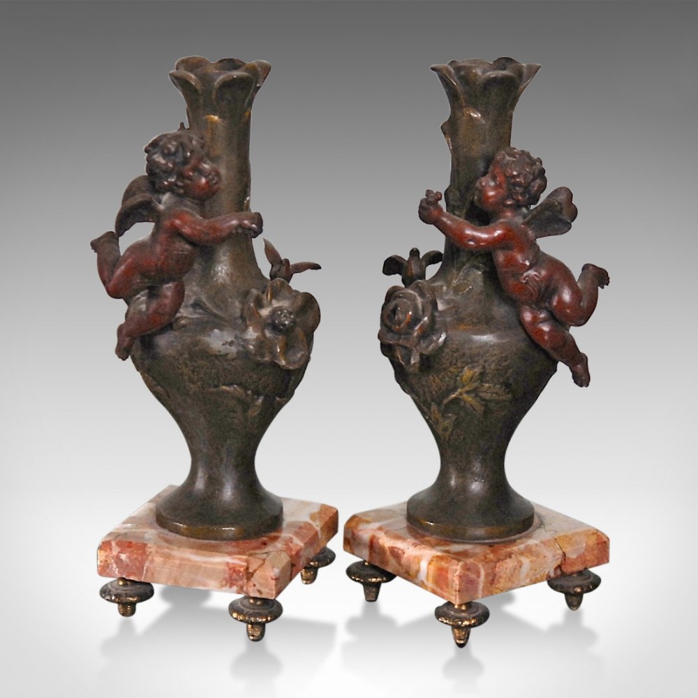 Antique Pair of Candlesticks Vases, Victorian c.1870