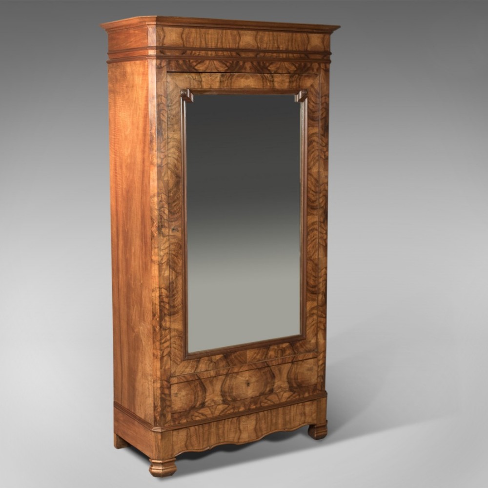 French Antique Armoire, 19th Century Wardrobe Burr Walnut