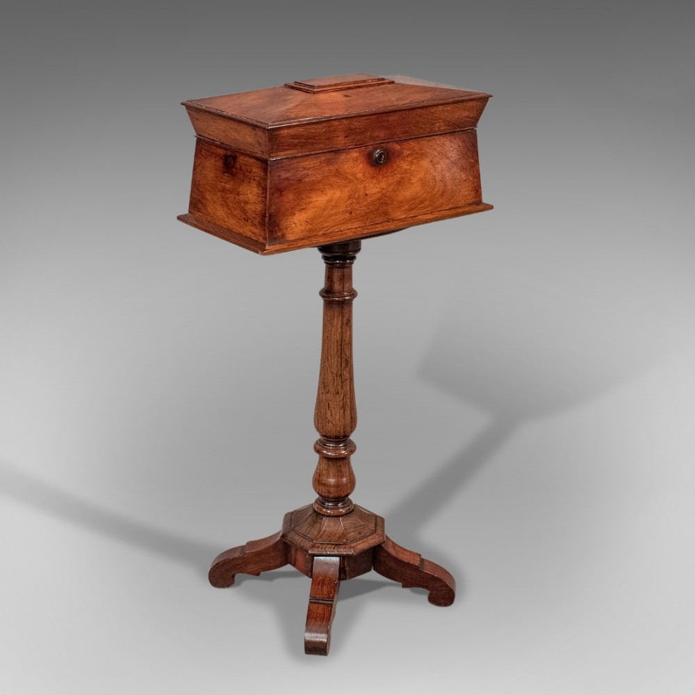 Antique English Regency Tea Poy Caddy on Stand Fine Rosewood c1820