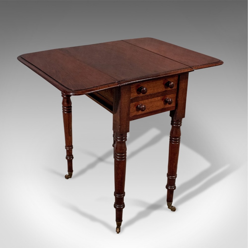Antique English Regency Pembroke Worktable Side Lamp Table Mahogany c1820