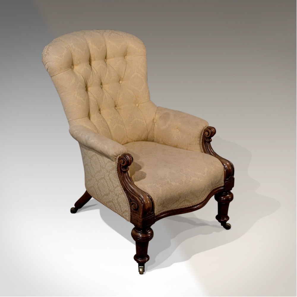 Antique Walnut Armchair Gentlemen's Club Lounge Chair English Victorian c1860