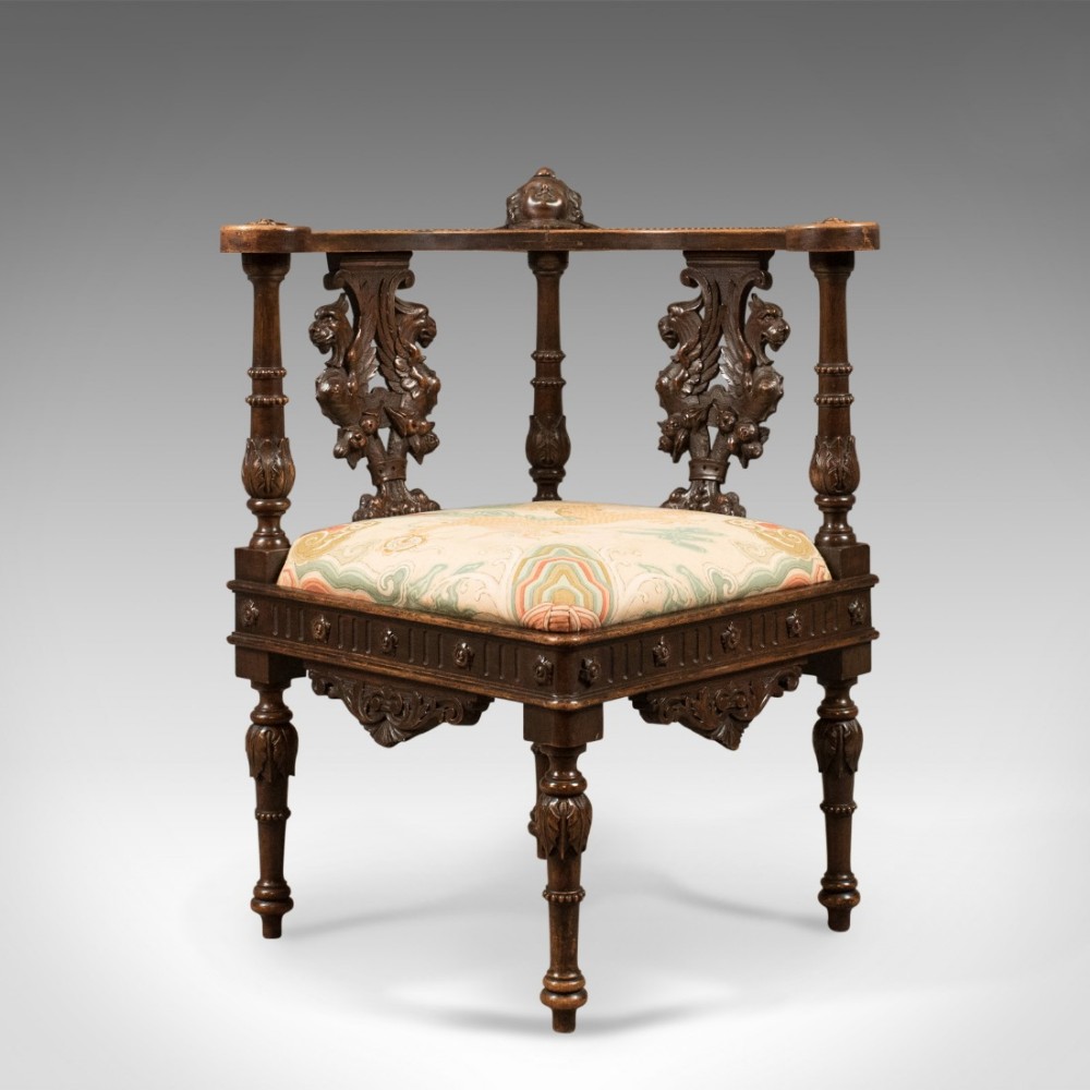 Antique Corner Armchair, Carved Victorian Chair c.1870