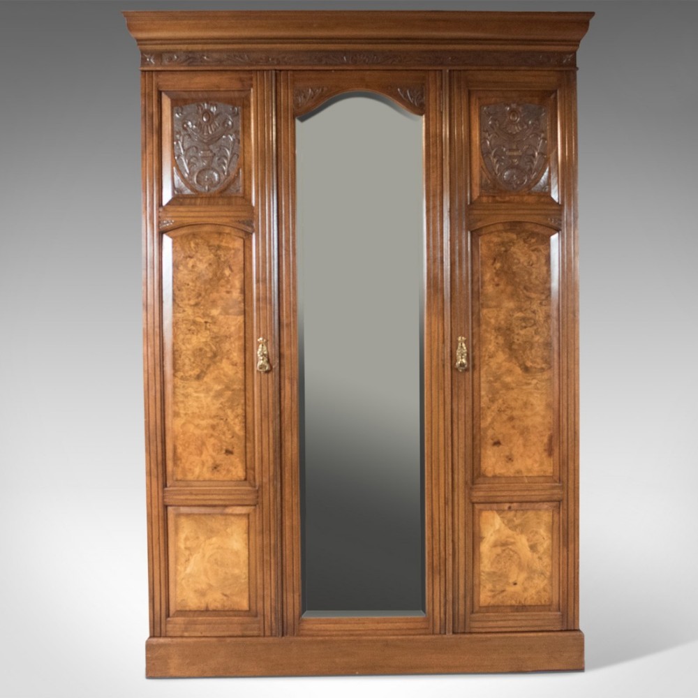 Antique Wardrobe, Victorian Mirrored Cupboard c.1880
