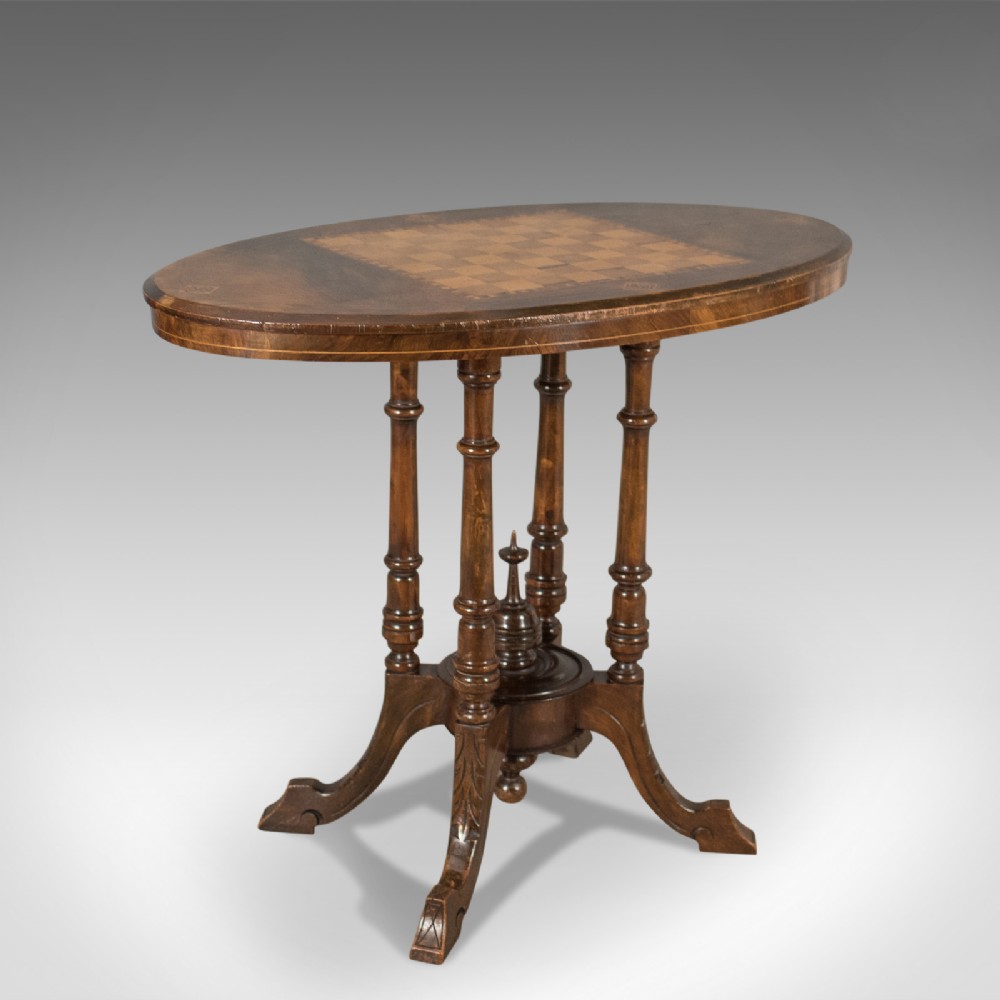 Victorian Antique Side Table with Inlaid Chess Board, English c.1880