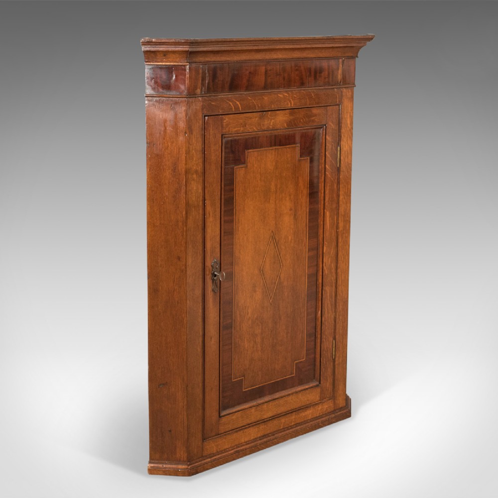 Georgian Antique Corner Cabinet, Oak and Mahogany, English c.1780
