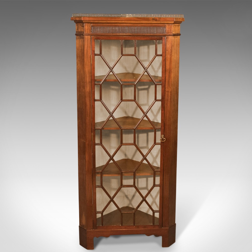 Edwardian Antique Glazed Display Corner Cabinet, English c.1910