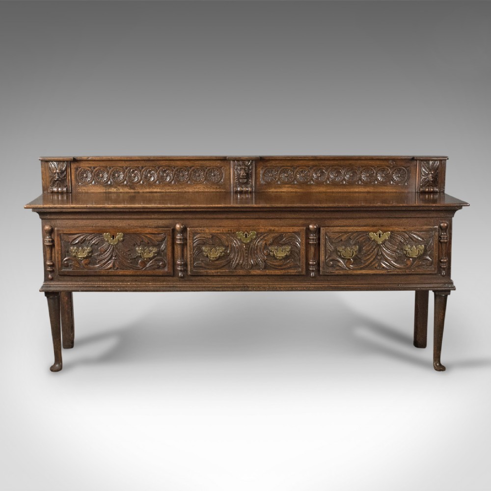 Georgian Oak Dresser Base, 18th Century English Green Man Sideboard, c.1790