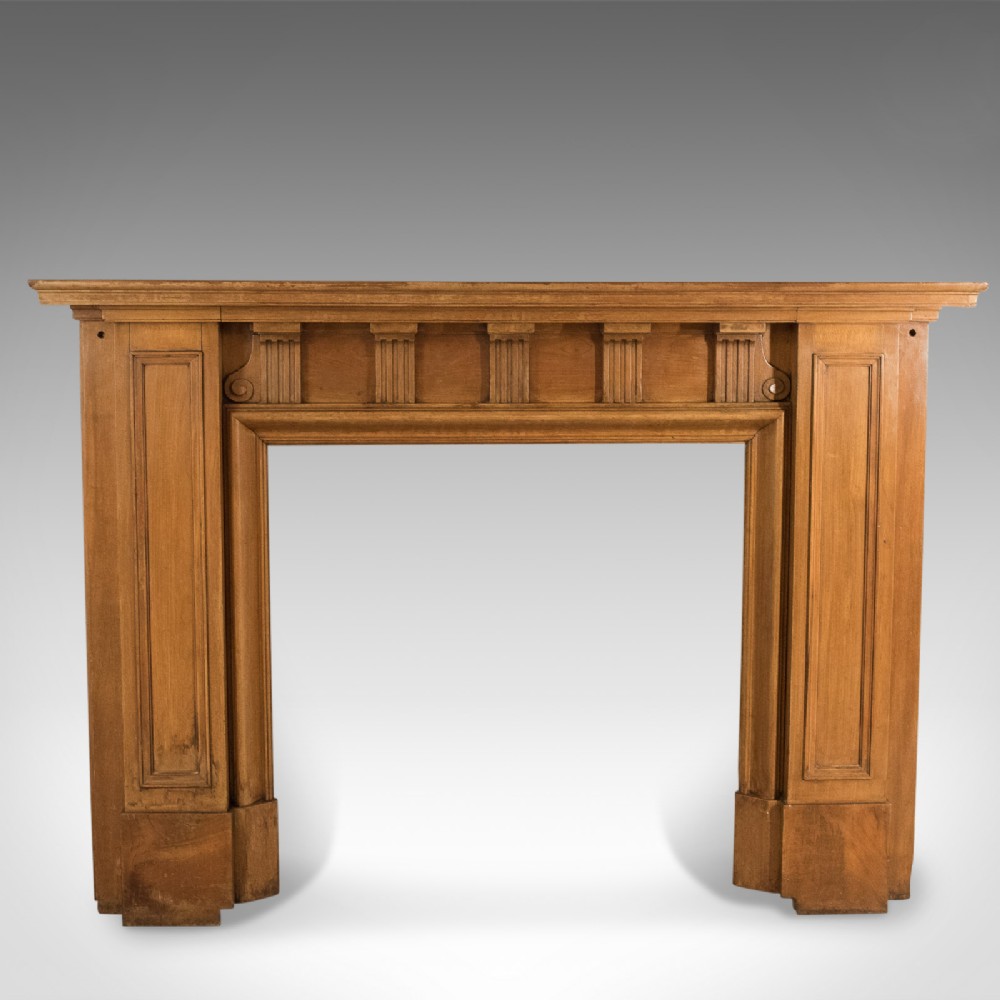 Arts & Crafts Antique Fireplace, Victorian Mantelpiece Fire Surround In Walnut