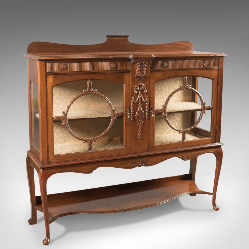 Antique Glazed Display Cabinet, English, Walnut, Edwardian, c.1910
