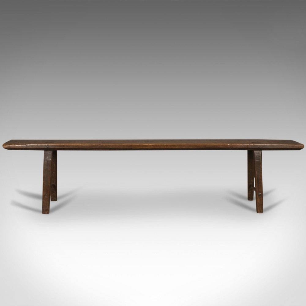 Early 18th Century Antique English Oak Bench, 4 Seater Georgian Form, c.1740