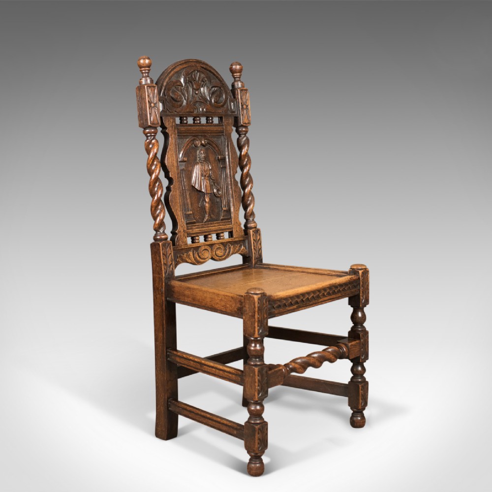 Antique Flemish Hall Chair, Carved Oak c.1900