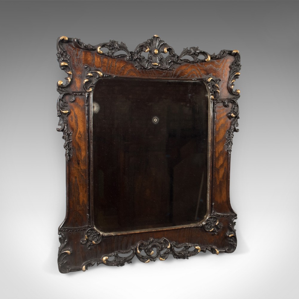 Antique Wall Mirror in Oak Frame, Late Victorian, English c.1890