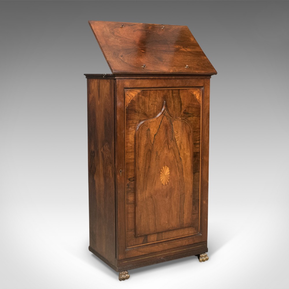 English Regency Antique Music Cabinet with Stand, Rosewood c.1820