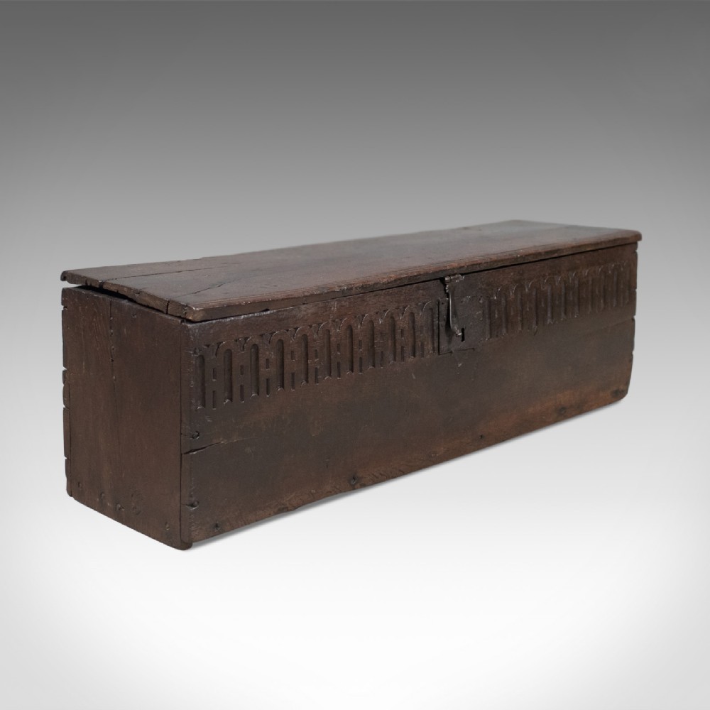 Antique Coffer in Oak, 6 Plank Sword Chest, English, Mid 17th Century Trunk c.1660