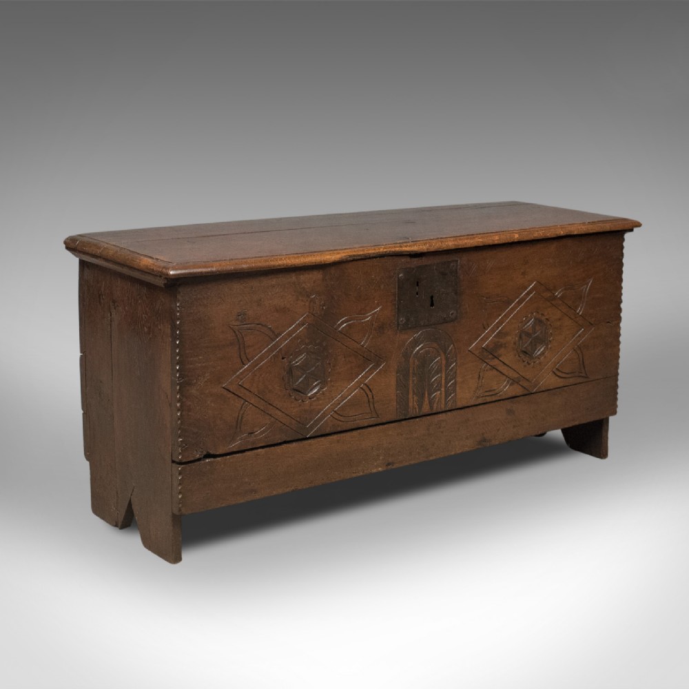 Antique Coffer, 6 Plank Sword Chest, English Oak, 17th Century c.1670