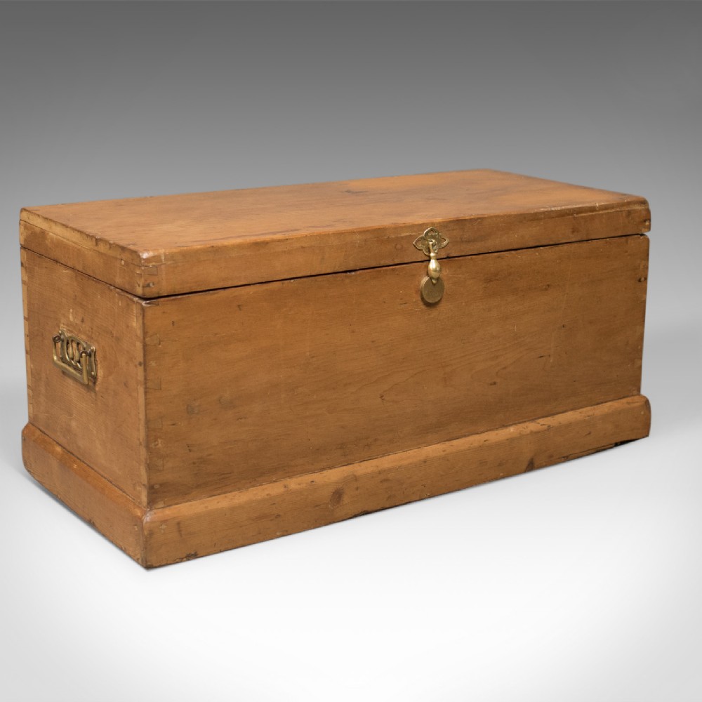 Victorian Antique Pine Trunk, English Carriage Chest, c.1860
