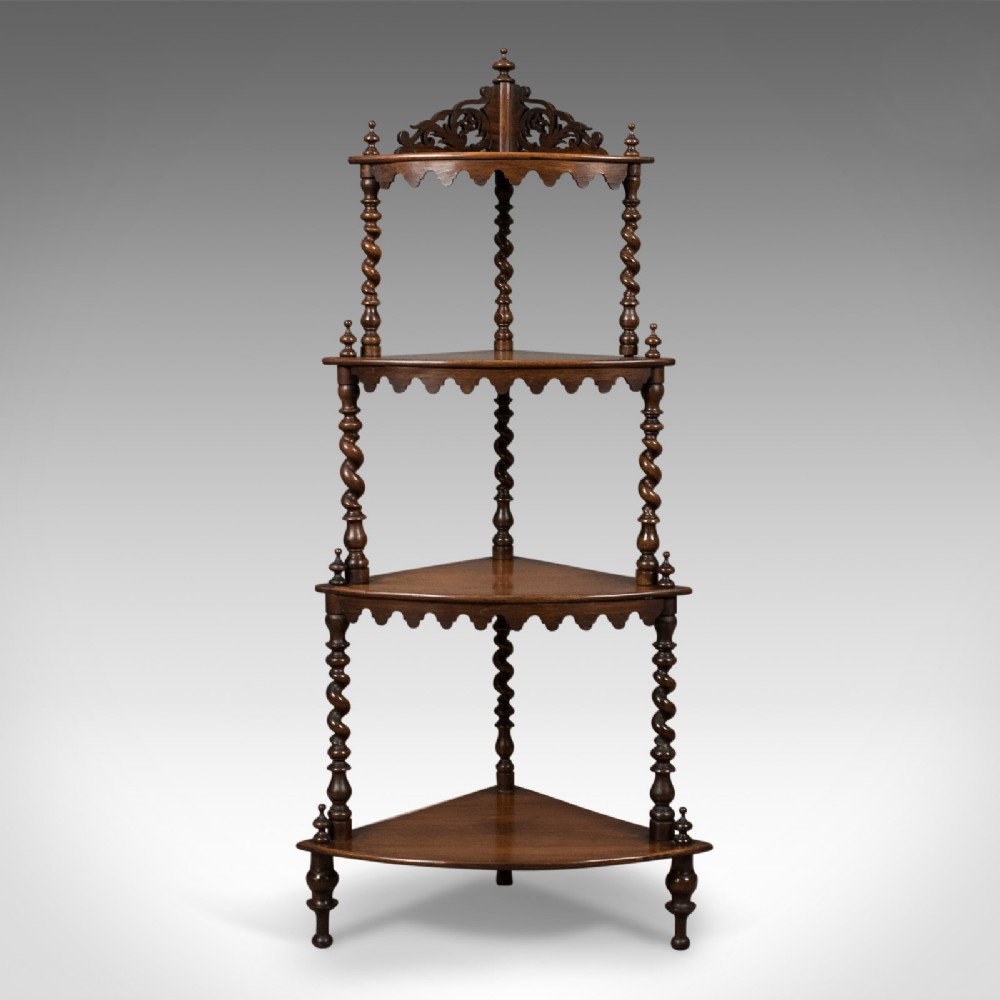 Antique Whatnot, English, Victorian, Rosewood, Corner Display Stand, c.1860