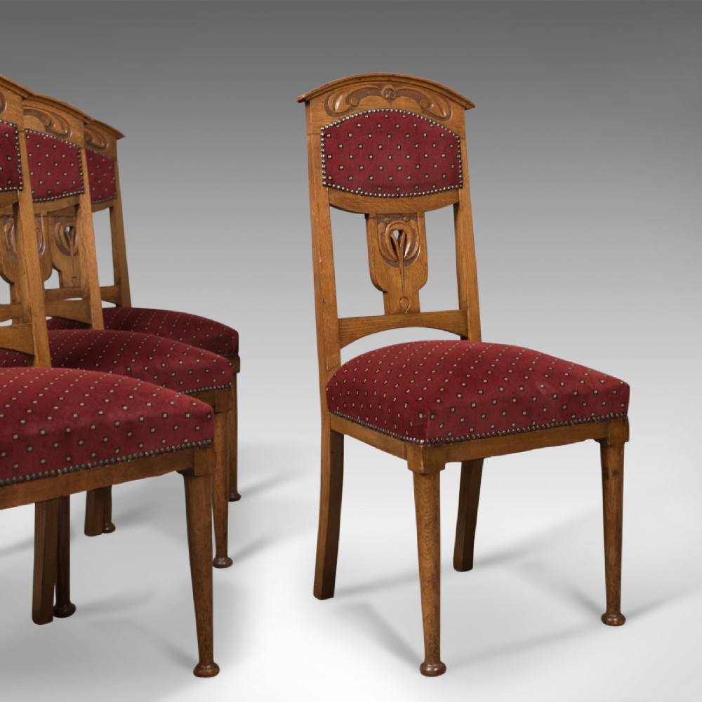 Antique Set of 4 Dining Chairs, Liberty Taste, English, Oak, Edwardian c.1910