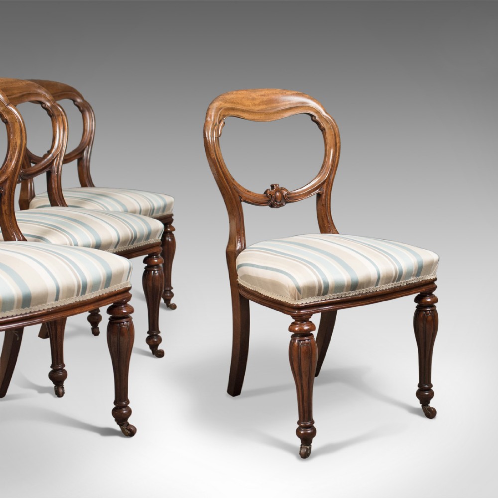 Antique Set of 4 Dining Chairs, Early Victorian Balloon Back, Mahogany, c.1840