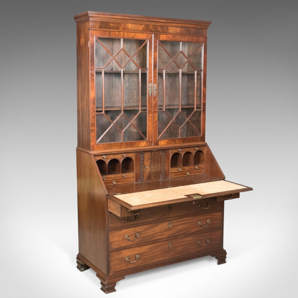 Antique Bureau Bookcase, English, Late Georgian, Mahogany, Writing c.1800