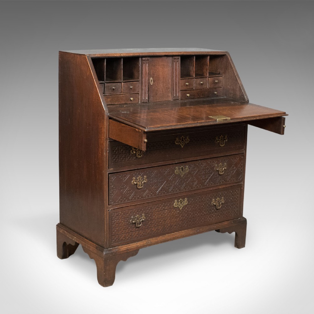 Georgian Antique Bureau, English Oak Writing Desk, c.1800