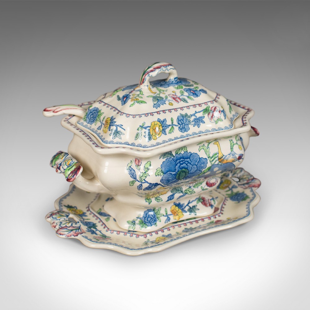 Mason's Ironstone China Soup Tureen, Under-Plate and Ladle, Regency Design, c.1940