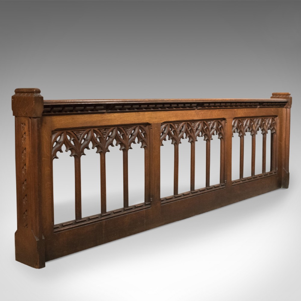 Antique Pew Front, Victorian Gothic Choir Stall, English, Oak, Pugin Overtones c.1880