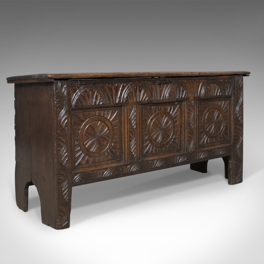 Antique Coffer, Early 18th Century Trunk, English Oak Sword Chest, circa 1700