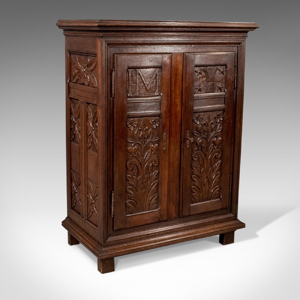 French Antique Side Cabinet, 19th Century Oak Cupboard, Circa 1900