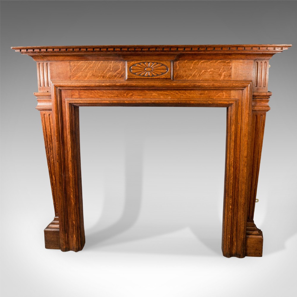 Large Antique Fireplace, Edwardian Mantelpiece Fire Surround in Oak, Circa 1910