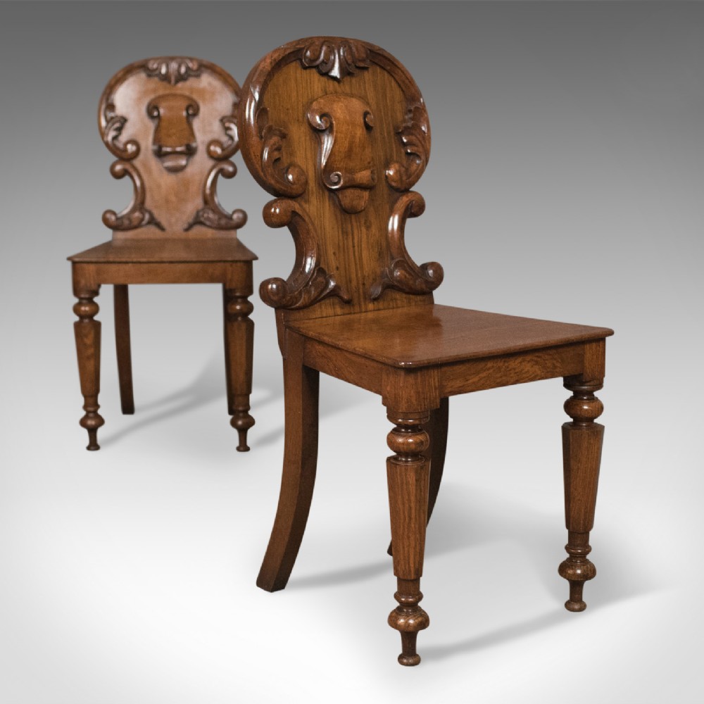 Pair of Scottish Antique Hall Chairs in Oak Circa 1870