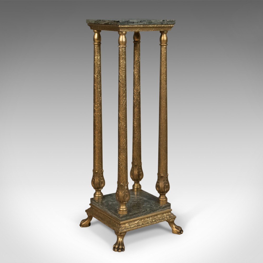French Antique Pedestal, Marbled Plant Stand, Ormolu, Circa 1900