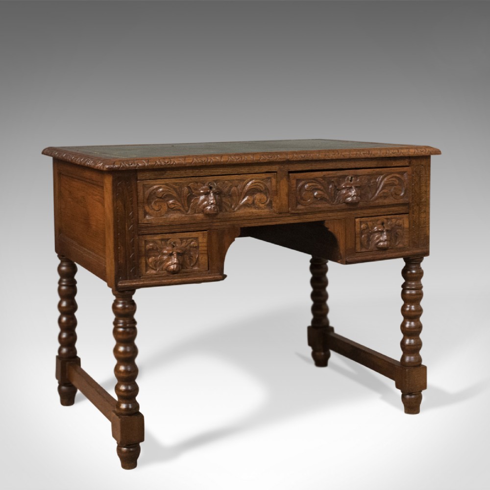 Antique Green Man Victorian Writing Desk, English Oak, Circa 1900