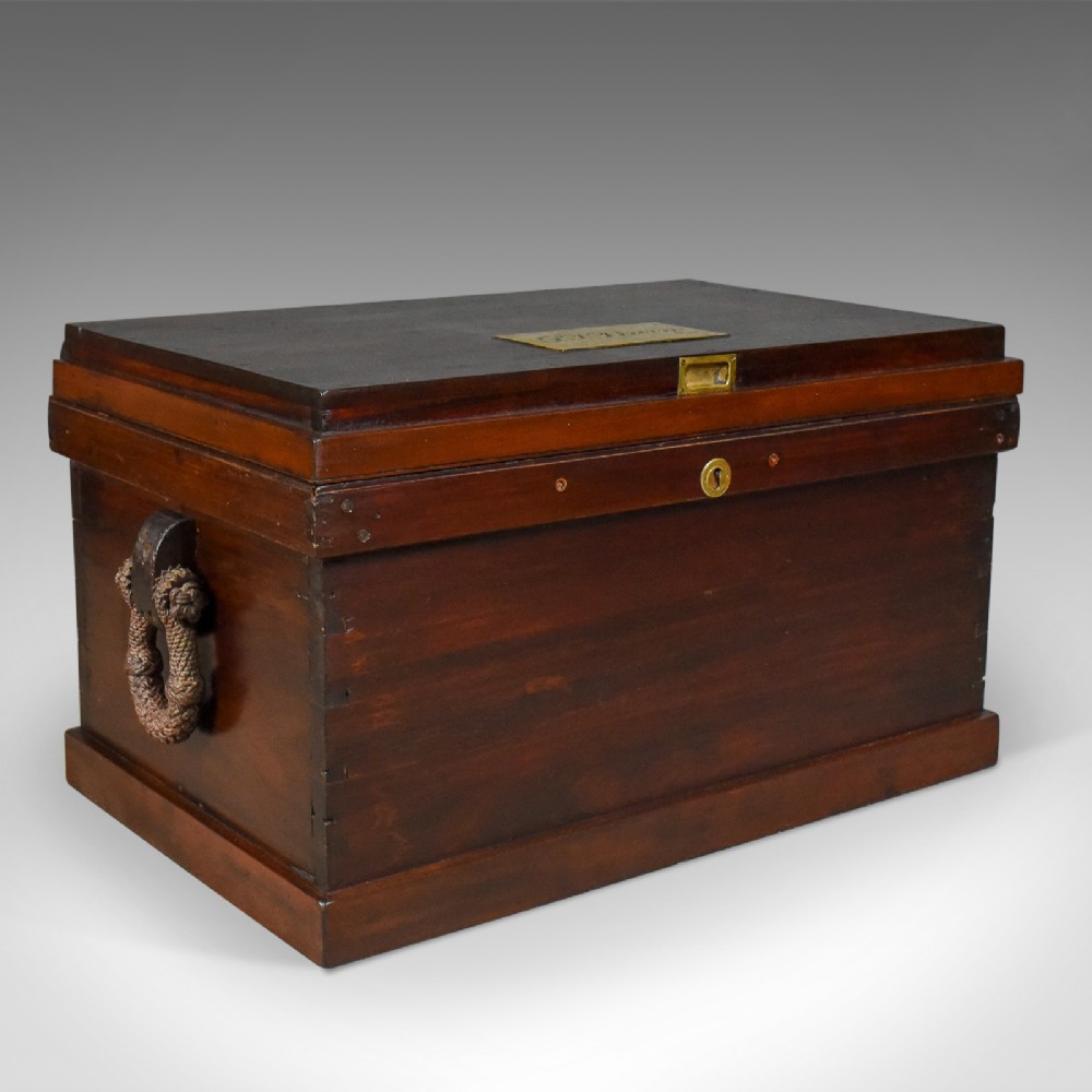 Antique Royal Navy Officer's Trunk, Early 19th Century Mahogany Chest Circa 1800