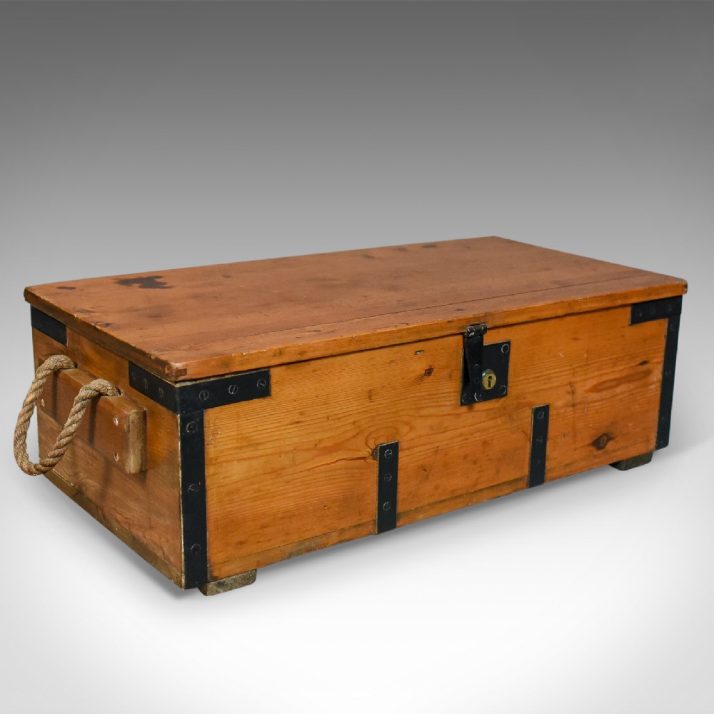 Antique Boat Builders Chest, English, Victorian, Pitch Pine, Trunk, Circa 1900