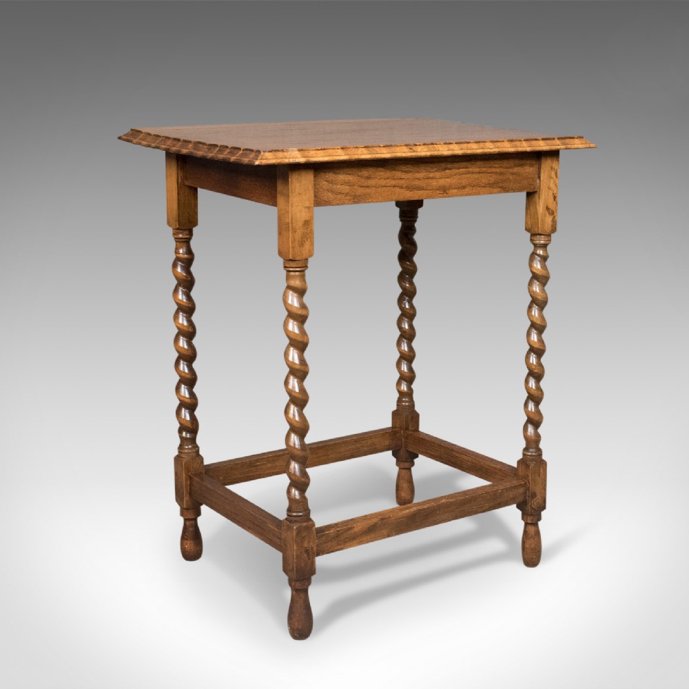 Antique, Side Table, English, Edwardian, Oak, Stretcher, Circa 1910