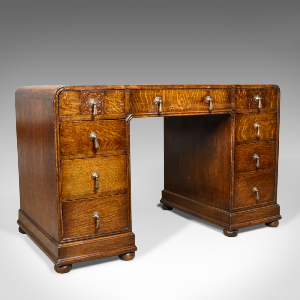 Antique Art Deco Desk, English Oak, Early 20th Century Circa 1930