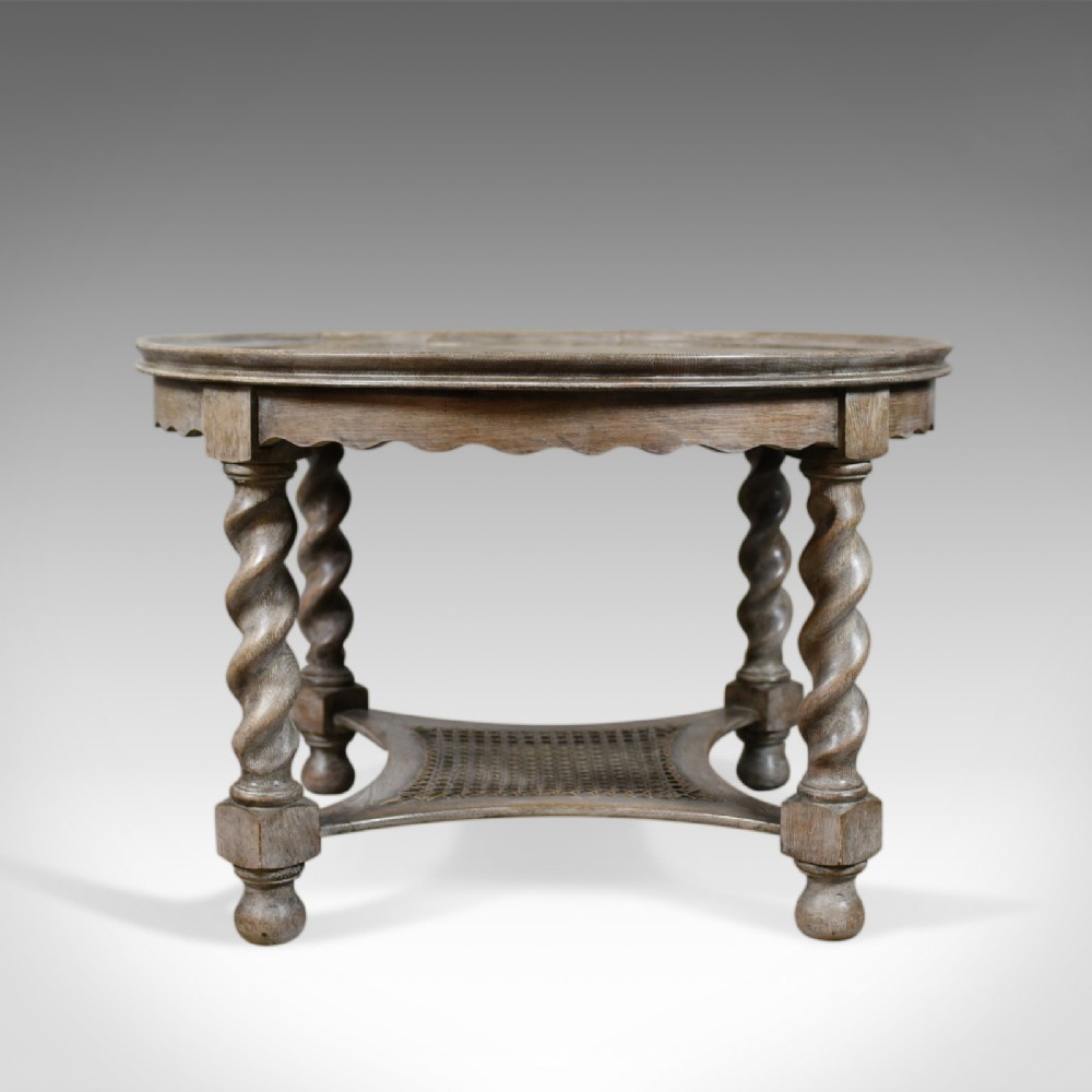Antique Coffee Table, English, Limed Oak, Circular, Edwardian Circa 1910