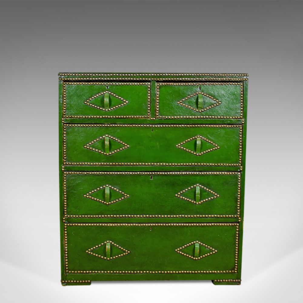Antique Chest of Drawers, Leather, Studded Finish, English, Victorian Circa 1860