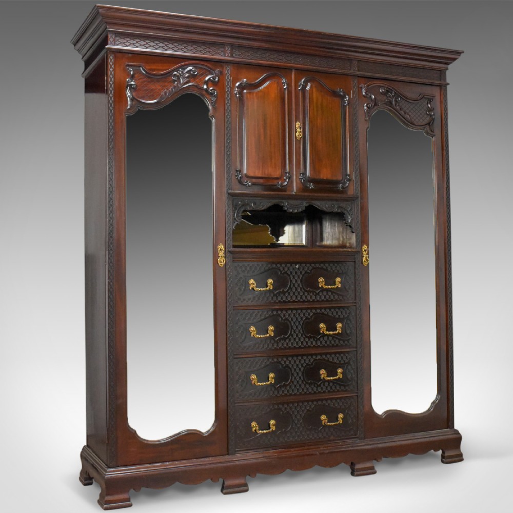 Antique Wardrobe, Carved Mahogany, English, Compactum, Edwardian Circa 1910