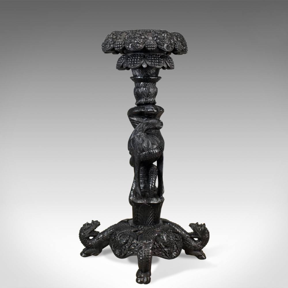 Antique Jardiniere Plant Stand, Carved Asian Torchere Circa 1880