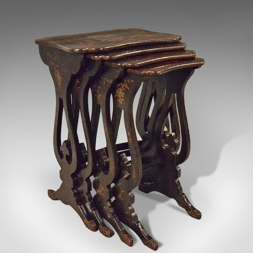 Antique Nest Of Tables, Four Chinoiserie Side Tables, 19th Century, Circa 1890