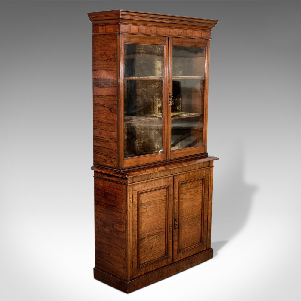 Antique Display Cabinet, Tall, Victorian, Rosewood, Bookcase, Circa 1900