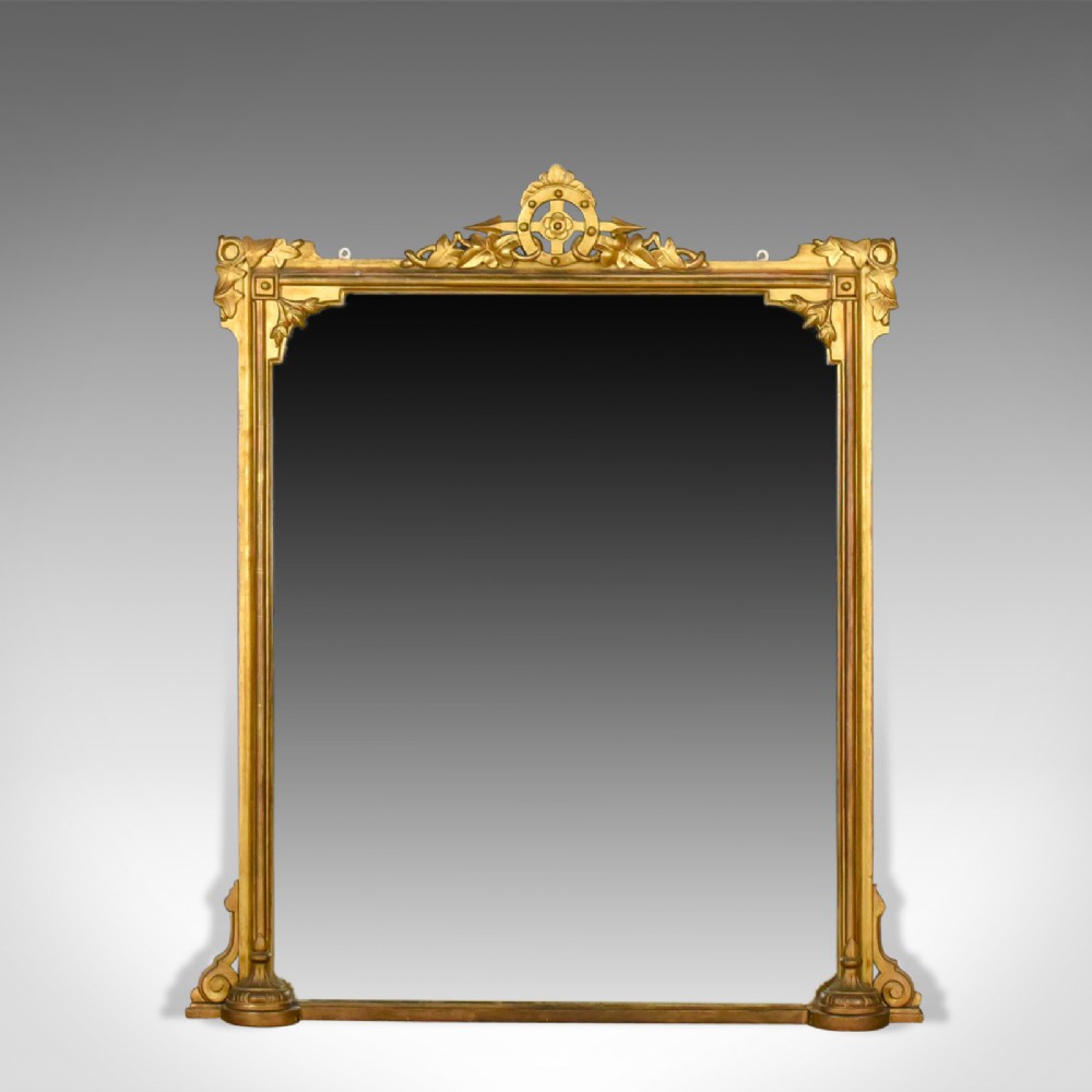 Antique Overmantel Mirror, English Victorian, Wall Giltwood and Gesso Circa 1850