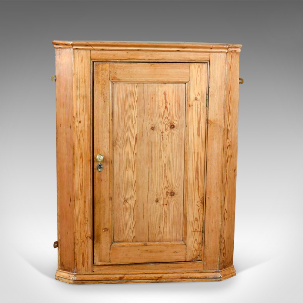 Antique Corner Cabinet, English, Victorian, Pine, Hanging, Cupboard Circa 1880