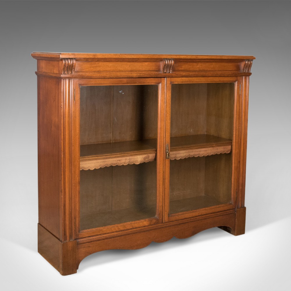 Antique Glazed Bookcase, Victorian, English, Display Cabinet, Walnut, Circa 1880