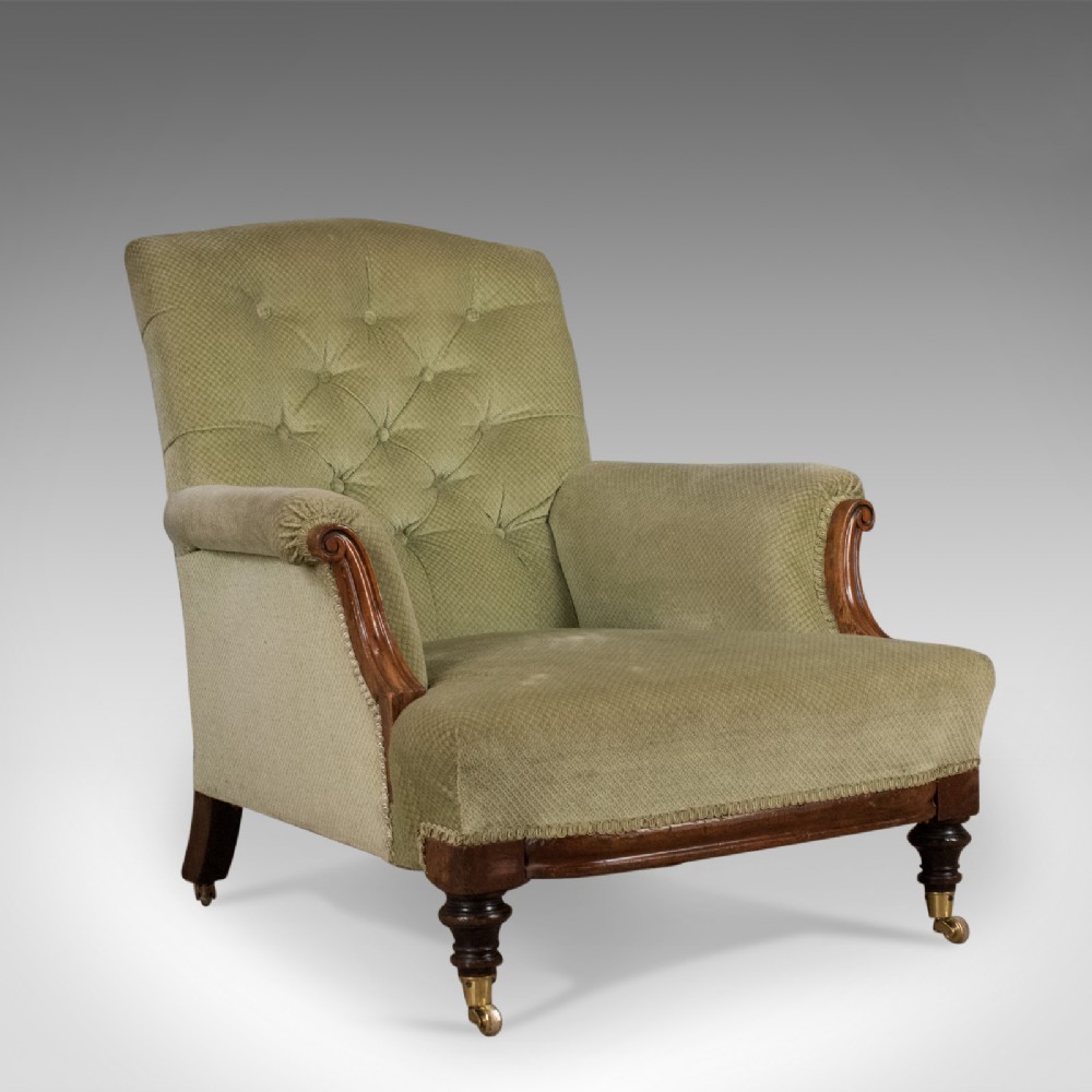 Antique Armchair, English, Victorian, Button Back, Club Chair, Circa 1890