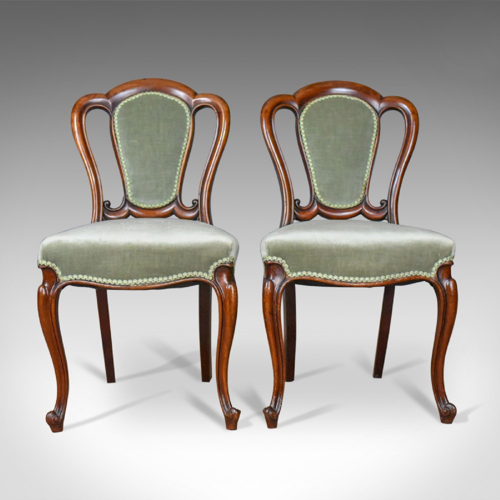 Pair of Antique Chairs, English, Victorian, Dining, Side, Mahogany, Circa 1840