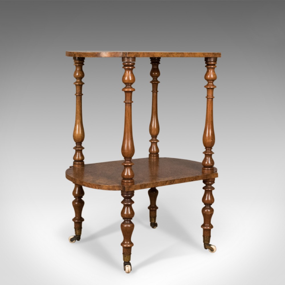 Antique Side Table, English, Victorian, Two Tier, Burr Walnut Circa 1870