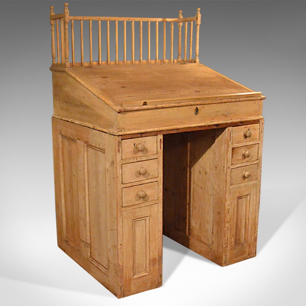 Antique Clerks Desk, English, Victorian Pine Bureau Late 19th Century Circa 1900